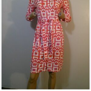 J McLaughlin Brinn Geometric Pink and White Dress, size Large